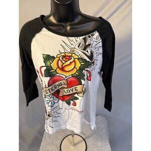 Vintage Ed Hardy Tattoo Design Shirt Top Long Sleeve T-Shirt Womens Large L Y2K